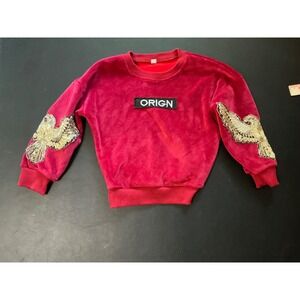 ORIGN Kids Red Velvet Sweatshirt Gold Eagle Applique Long Sleeve Size 100
